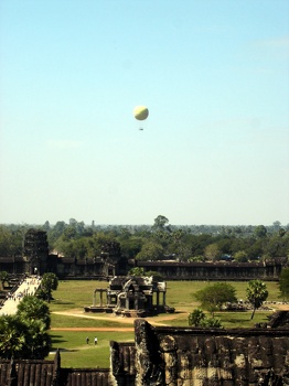 View of Angkor Wat with hot air balloon