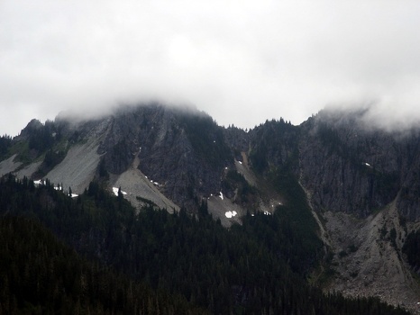 Cloudy view of Mount Rainier
