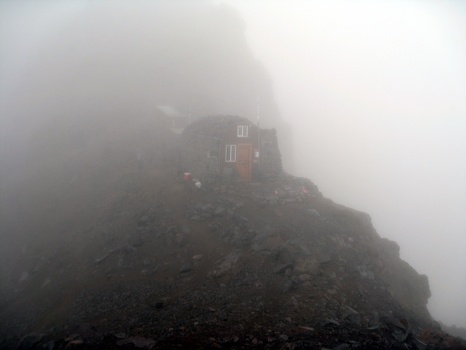 Ranger hut in fog
