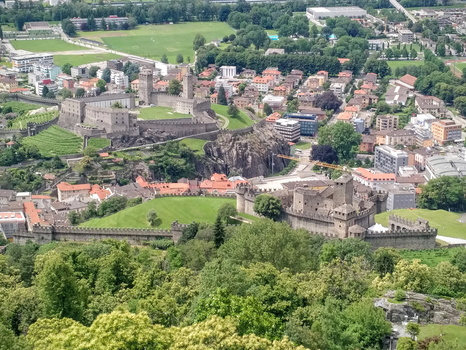 Aerial view of Castle Sasso Corbaro, Bellinzona