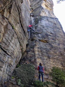 Some guy climbing at Adršpach-Teplice Rocks