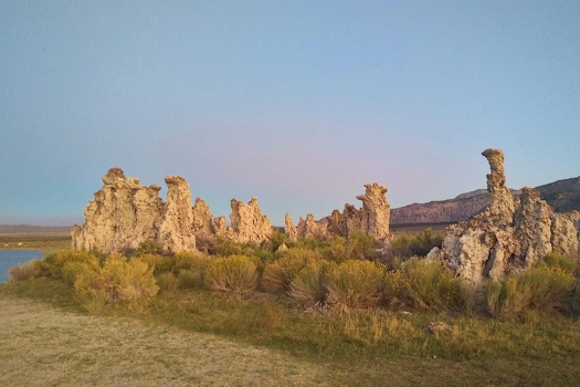 Sunset on limestone tufa towers