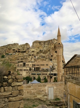 Minaret and cave dwellings