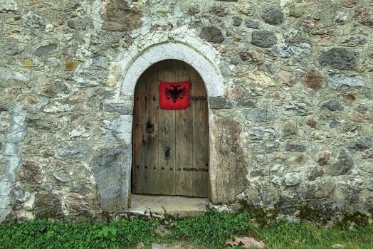 Fortified tower house front door