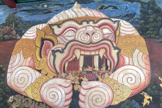 Hanuman enlarges his body to protect Rama's pavillon